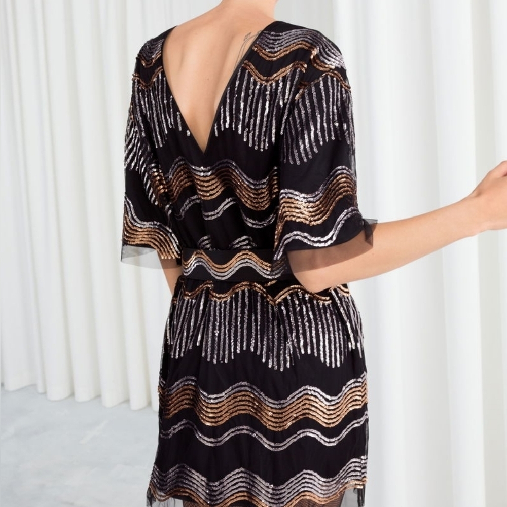 & Other Stories Black And gold and Sequin Dress 4